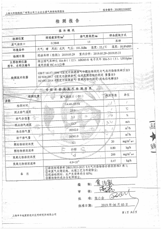 打磨焊接車間煙氣凈化設(shè)備工程檢測(cè)結(jié)果